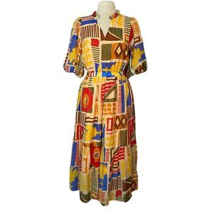THML Midi Dress Women's XL Colorful Abstract Maximalist Tribal Boho Pop Art